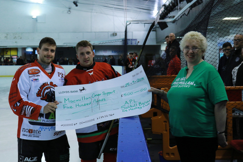 Before the game a cheque for £500 was presented to MacMillan Cancer care on behalf of the Barons (Steve Crampton)