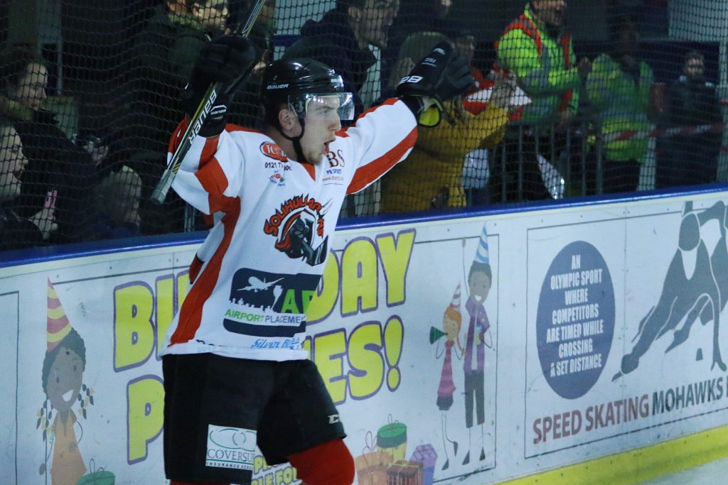 Rich Slater celebrates his 200th Barons goal (Steve Crampton)