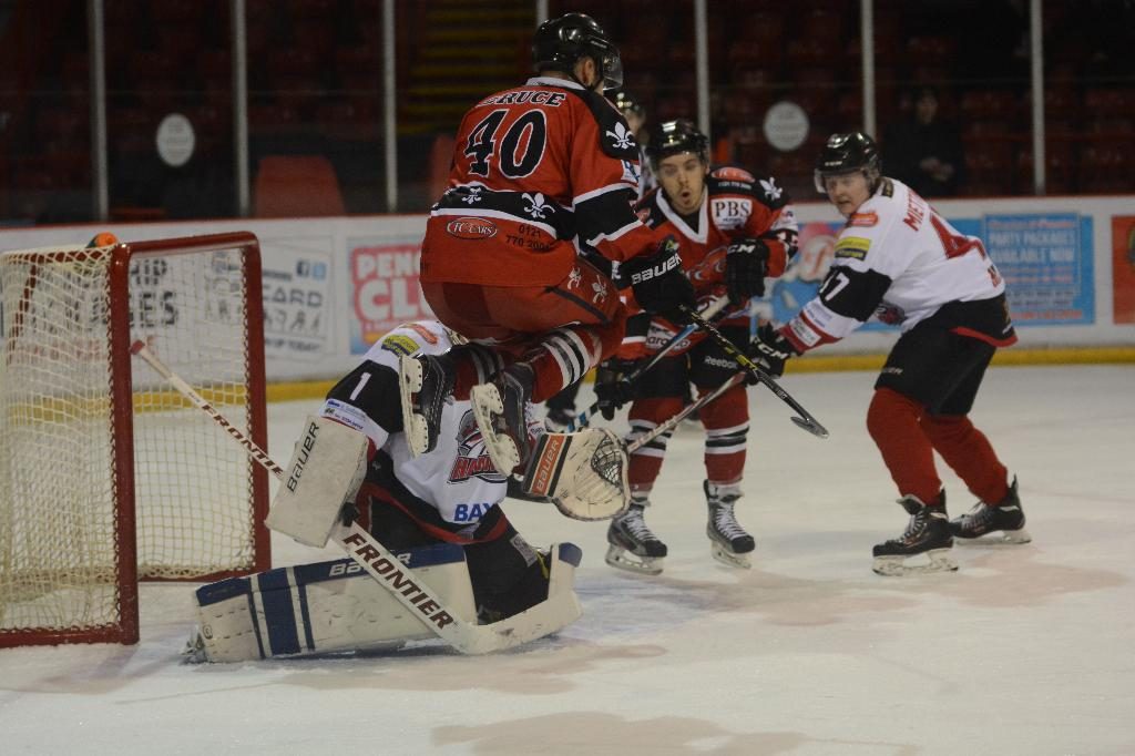 Josh Bruce leaps out of way of the shot (J&K Davies)